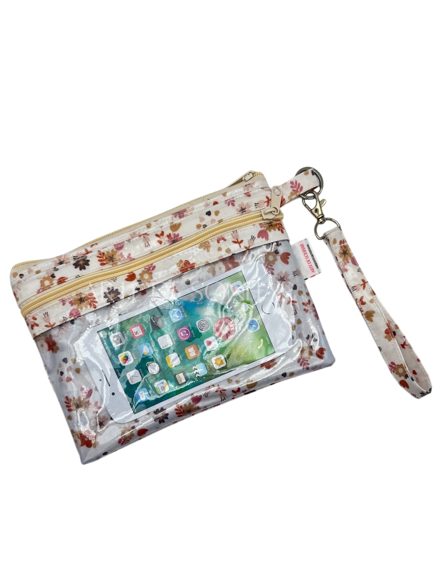 Bolsa de telemóvel/kobo de mão das flores camel tamanho L