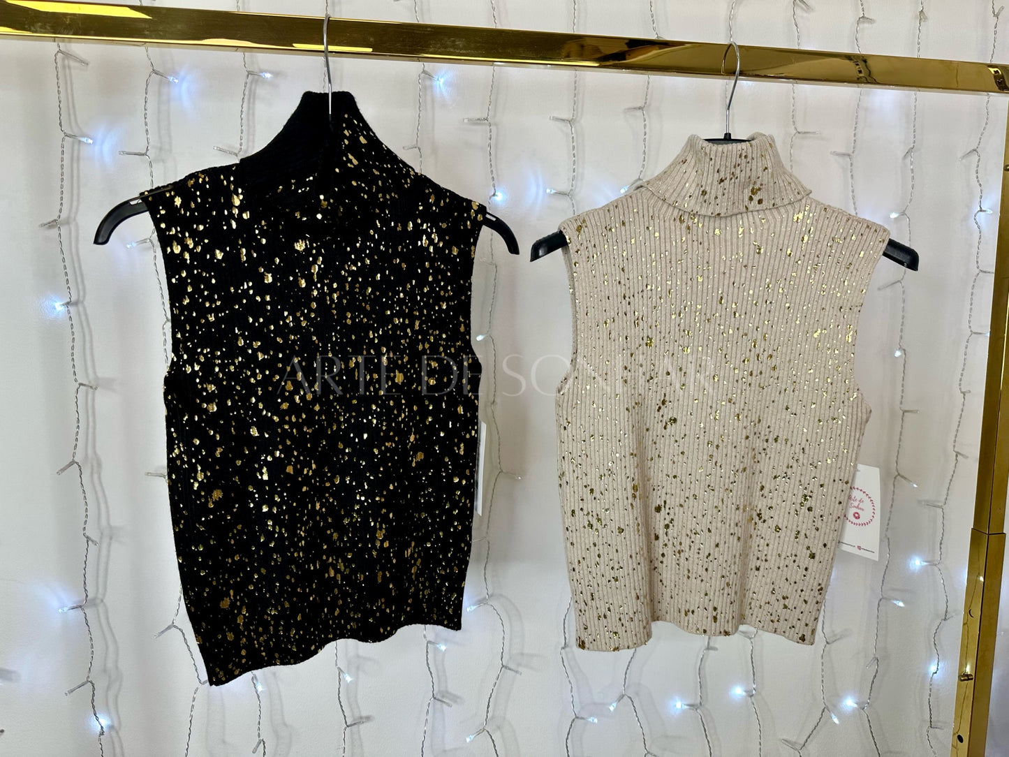 Camisola de malha com efeitos dourados