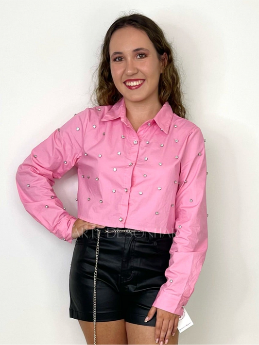 Camisa curta com brilhantes
