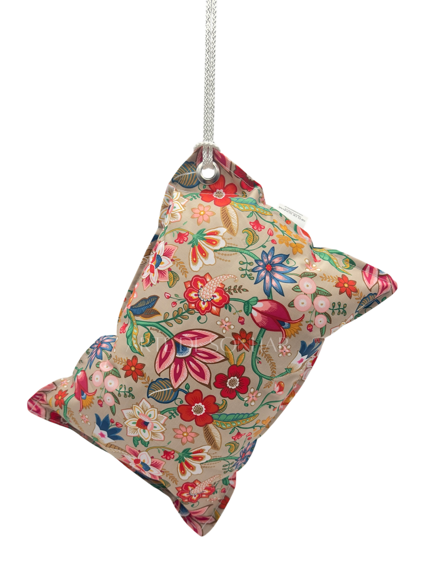 Almofada de praia bege com flores