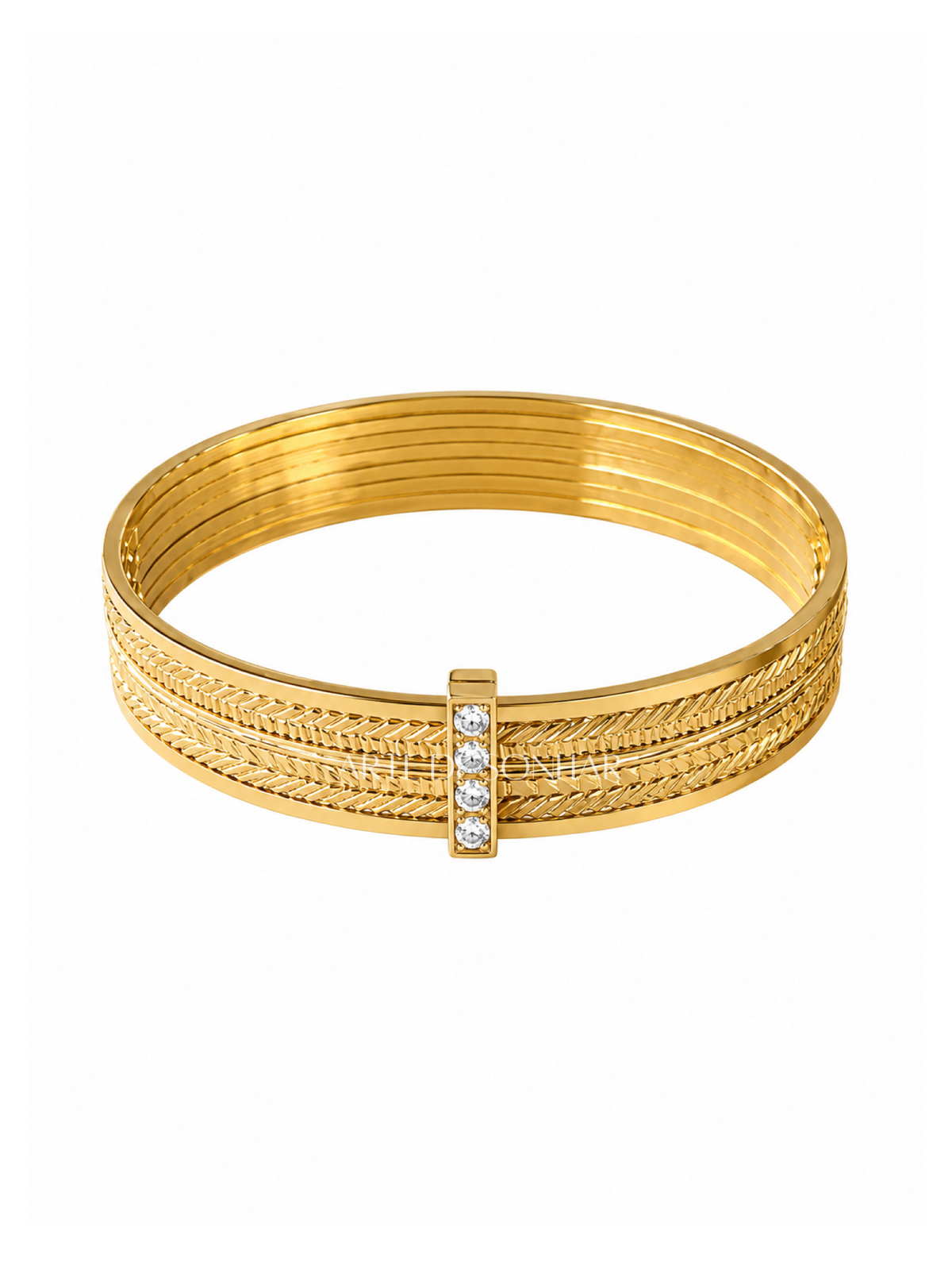 Pulseira 7 escravas dourada com brilhantes