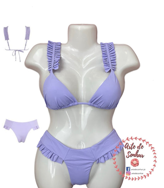 Cueca lilás com folhos de lado