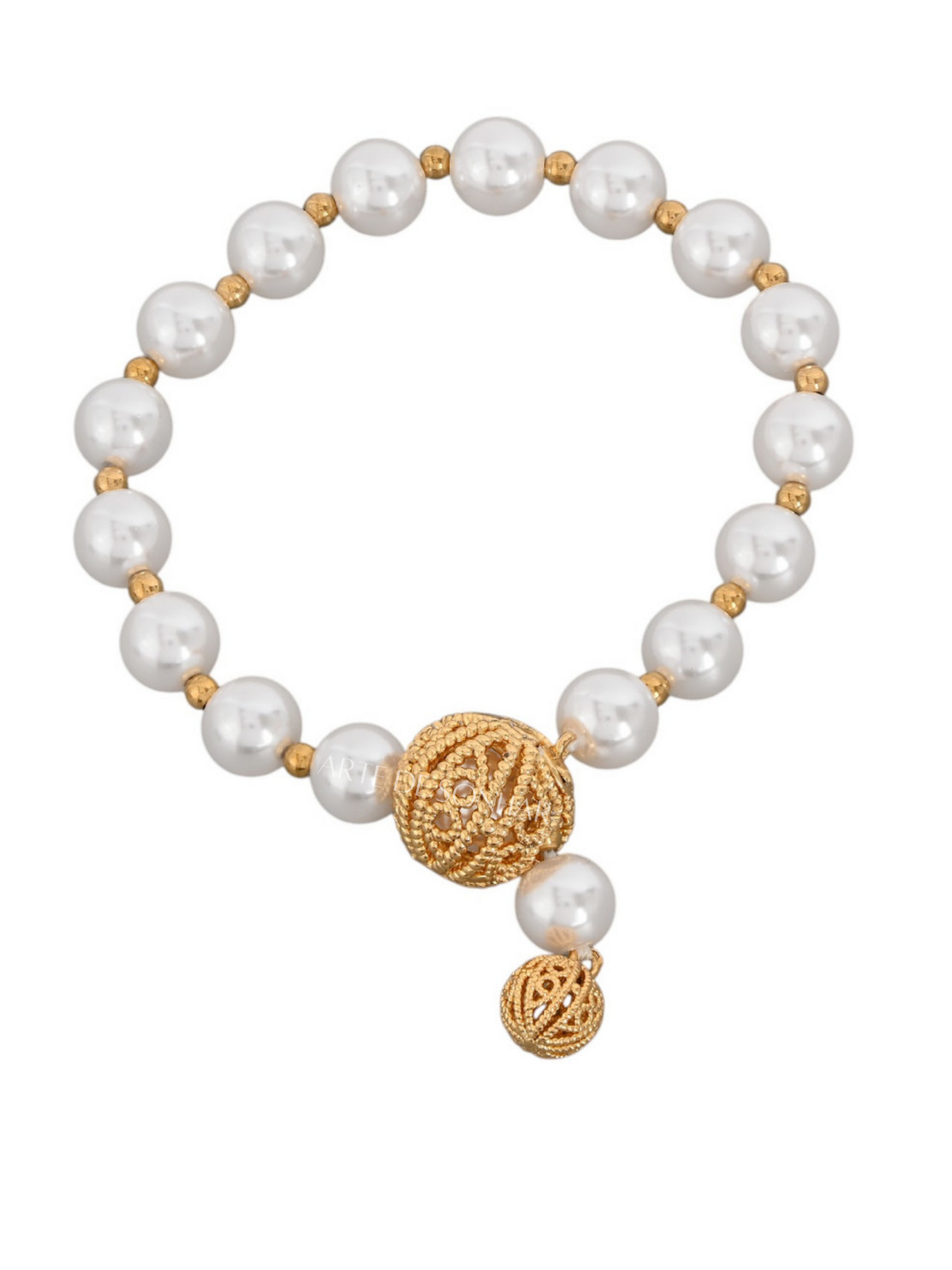 Pulseira de pérolas com conta de Viana em filigrana
