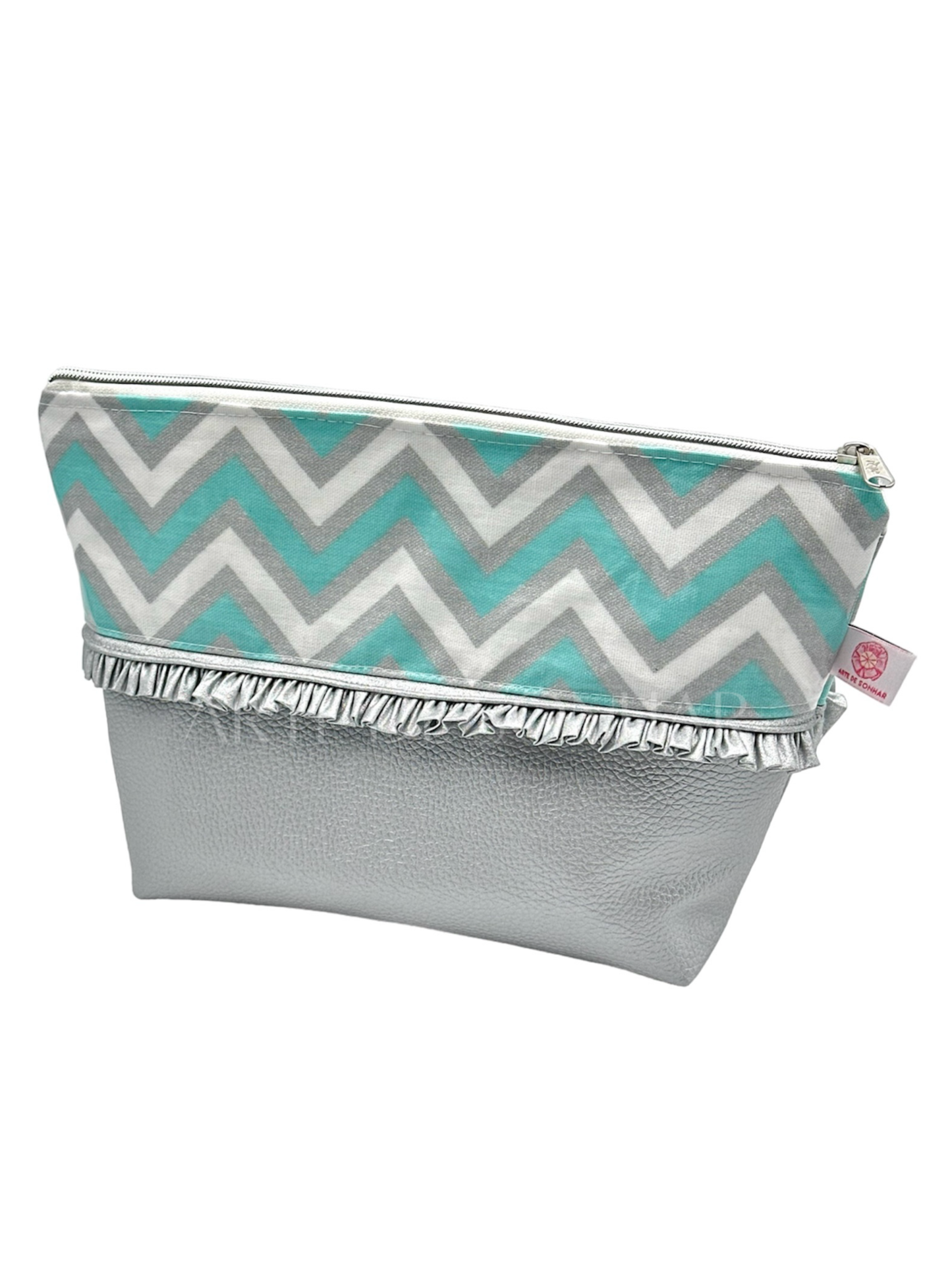 Bolsa térmica M verde água, branco e prateado