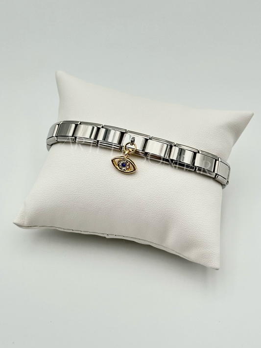 Pulseira Itália com pendente de olho dourado