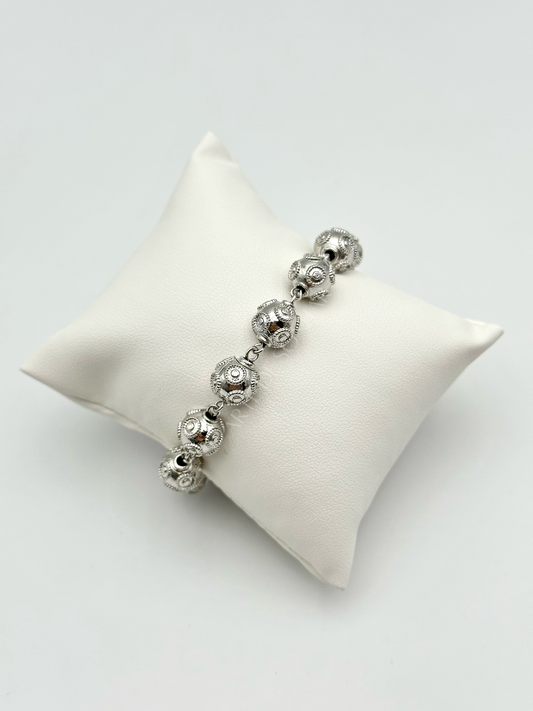 Pulseira contas de Viana prateada 10 mm