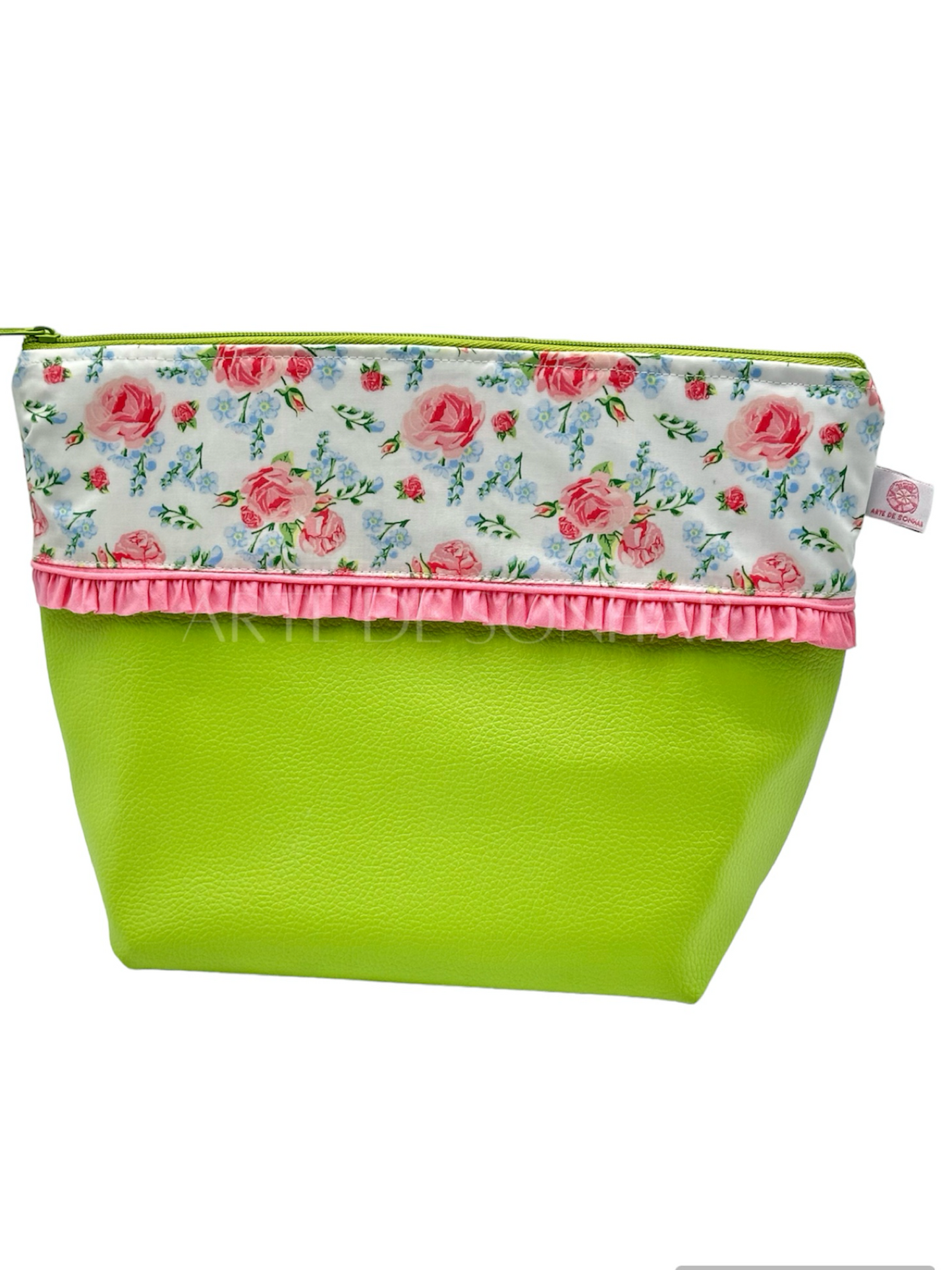 Bolsa Térmica XL verde com flores rosa