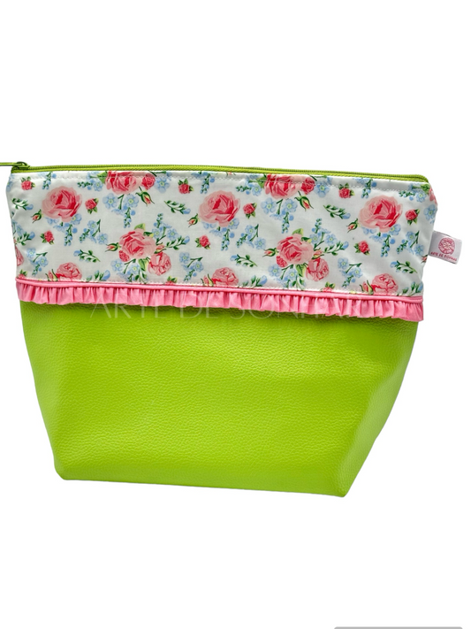Bolsa Térmica XL verde com flores rosa