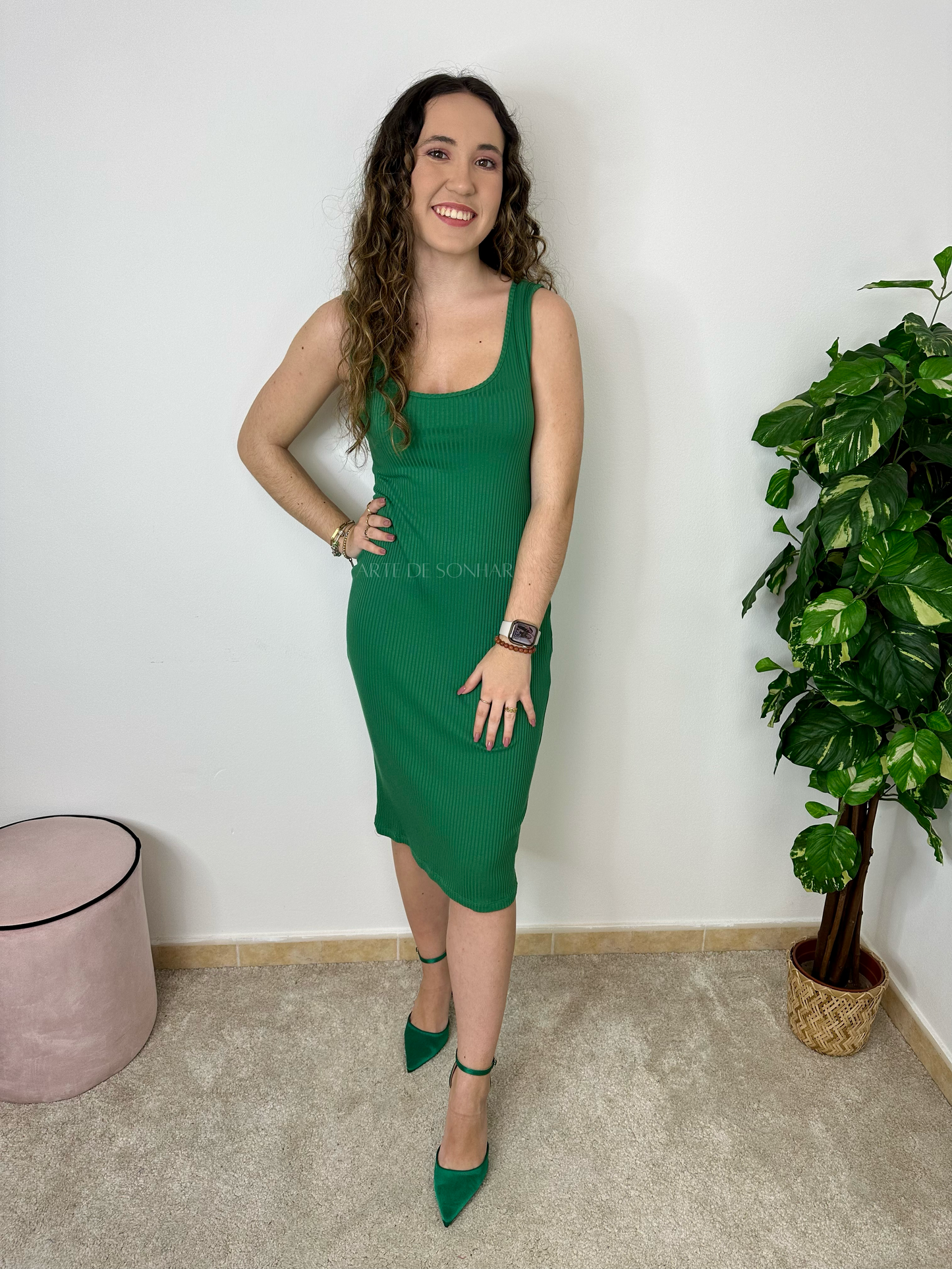Vestido de malha canelada verde 🇵🇹