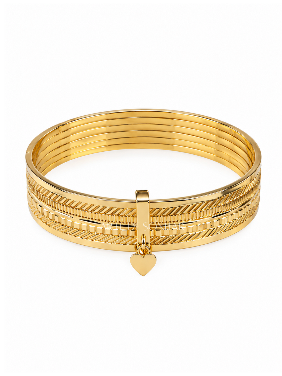 Pulseira 7 escravas dourada com coração