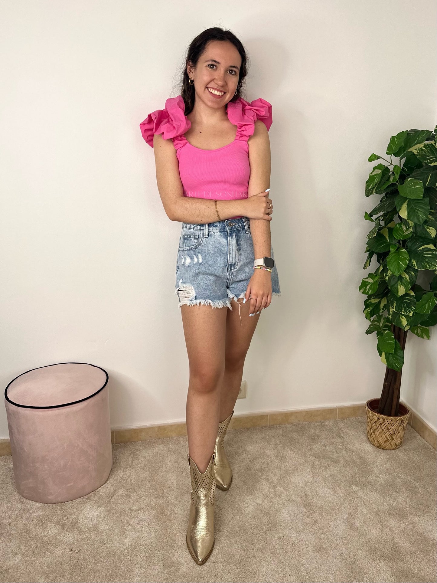 Top de malha de frufru