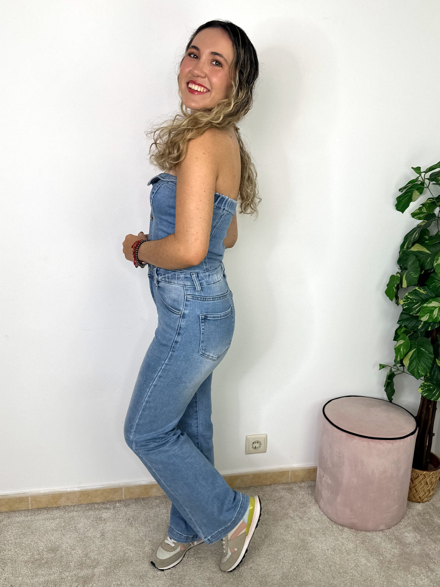 Macacão de ganga efeito cai cai e calça regular fit