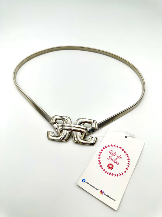 Cinto elástico prateado com CC