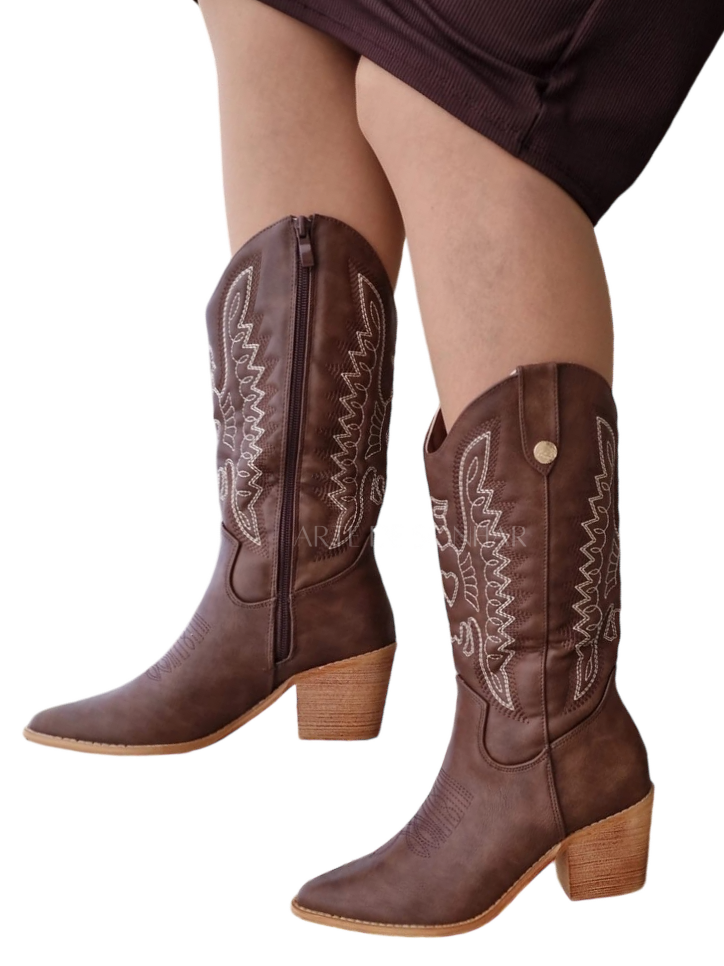 Botas texana castanho chocolate com desenhos