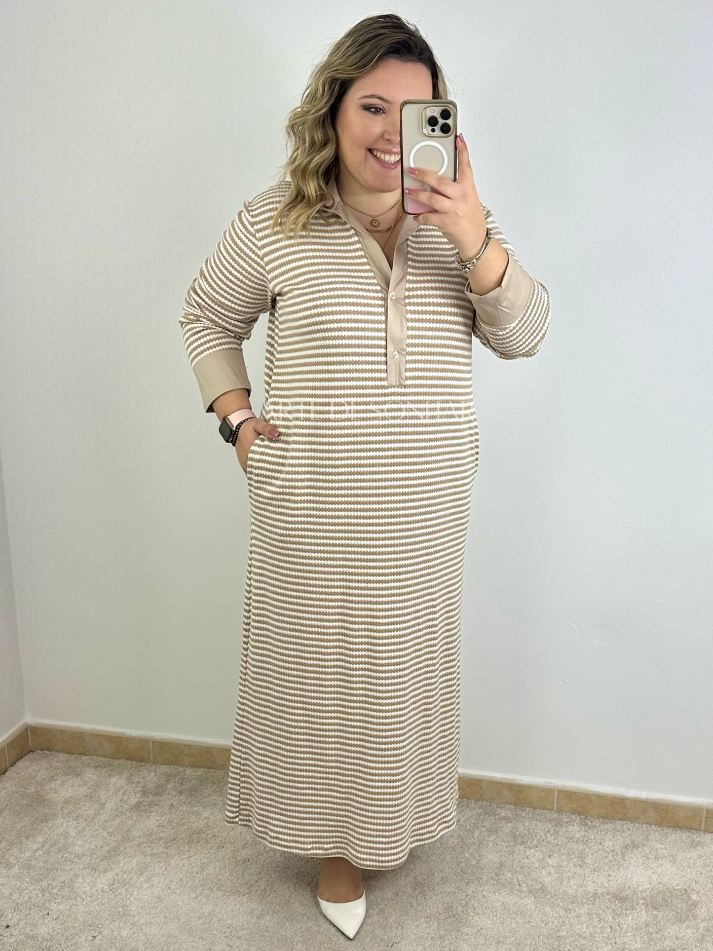 Vestido de malha com efeito camisa