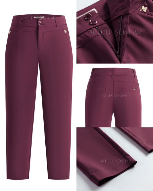 Calças da abelha cor de vinho