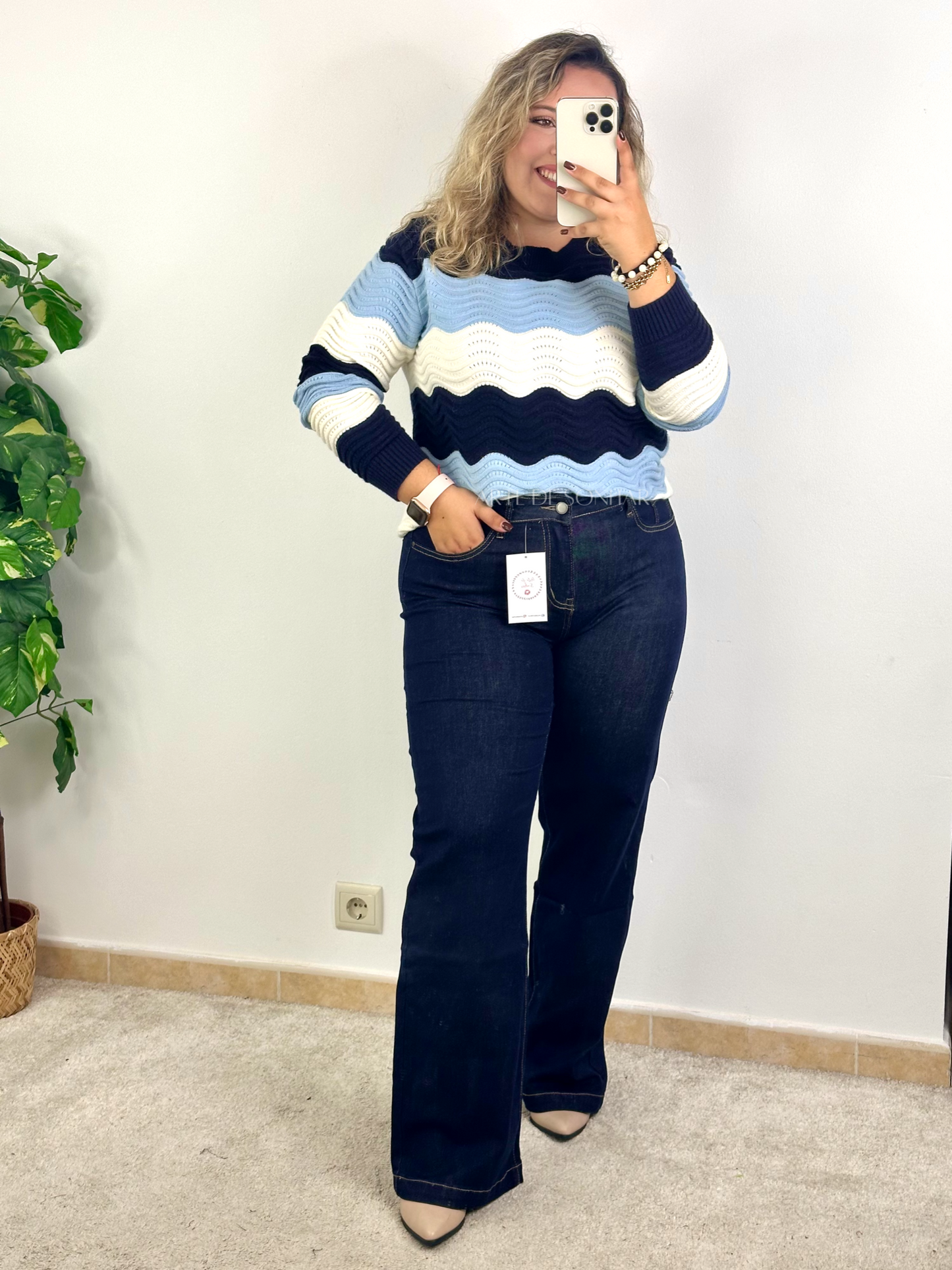 Calças de ganga escura wide leg