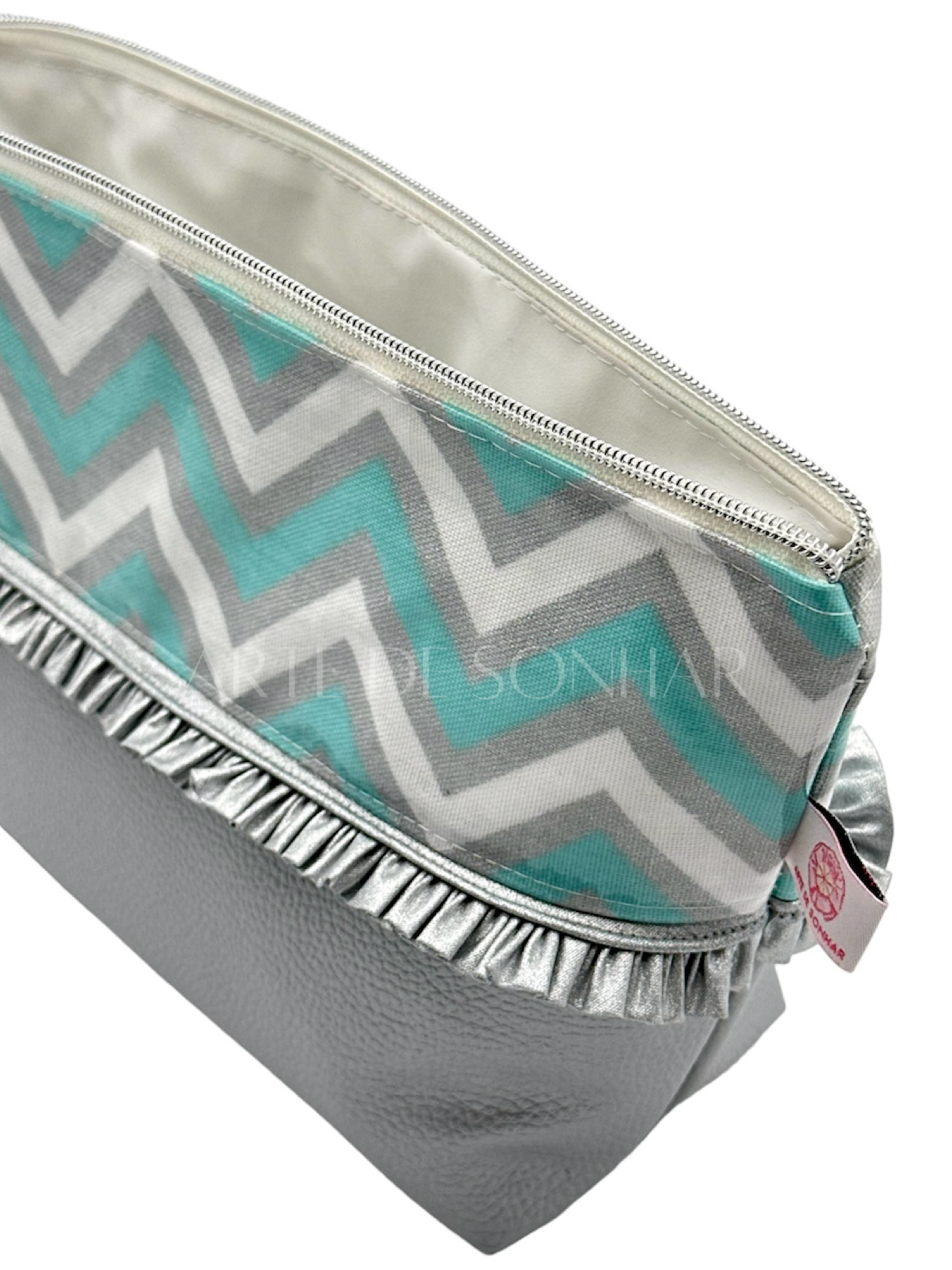 Bolsa térmica M verde água, branco e prateado