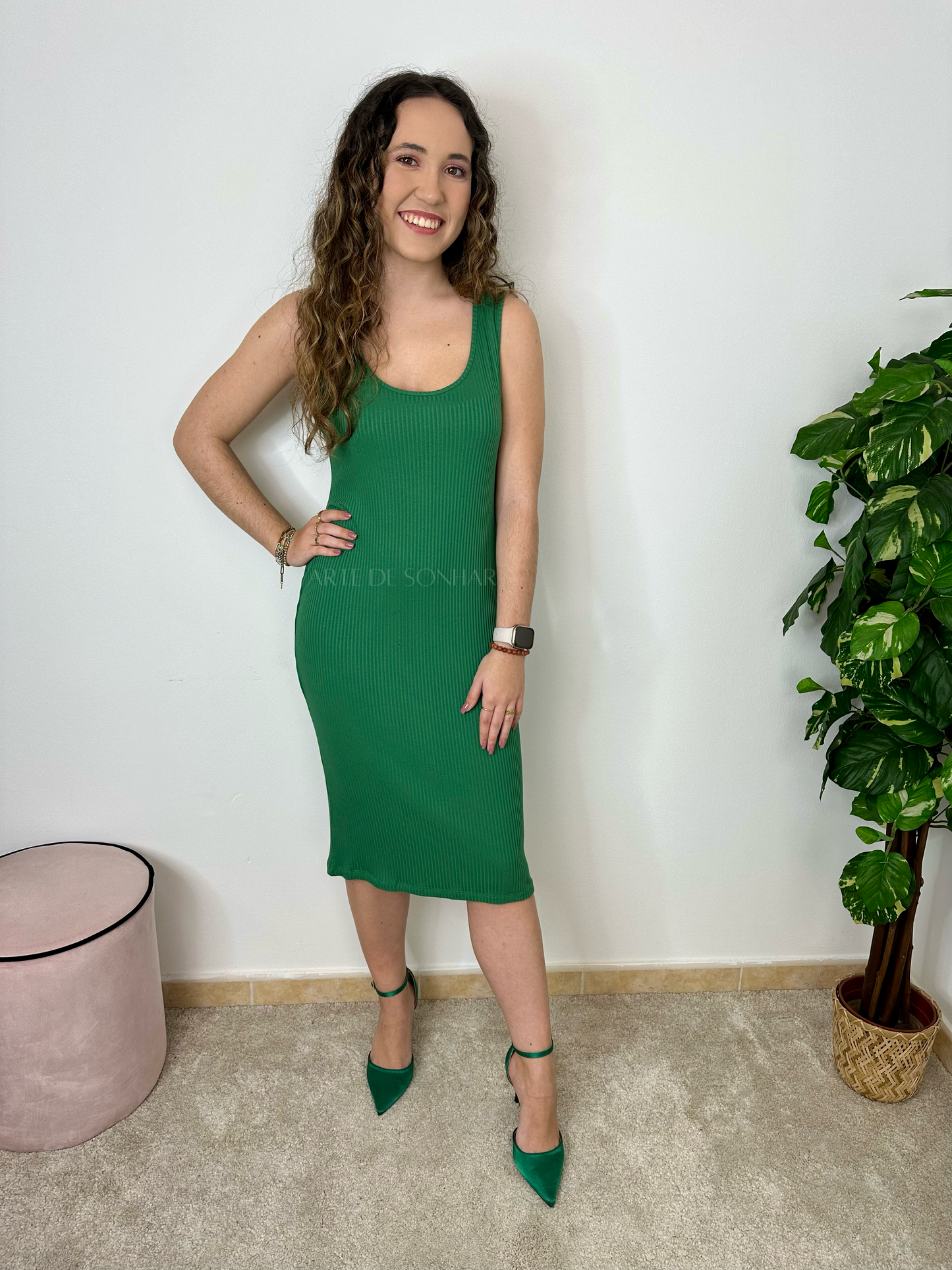 Vestido de malha canelada verde 🇵🇹