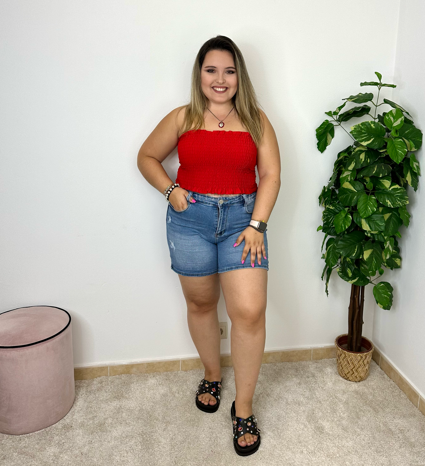 Calções de ganga com rasgões push-up