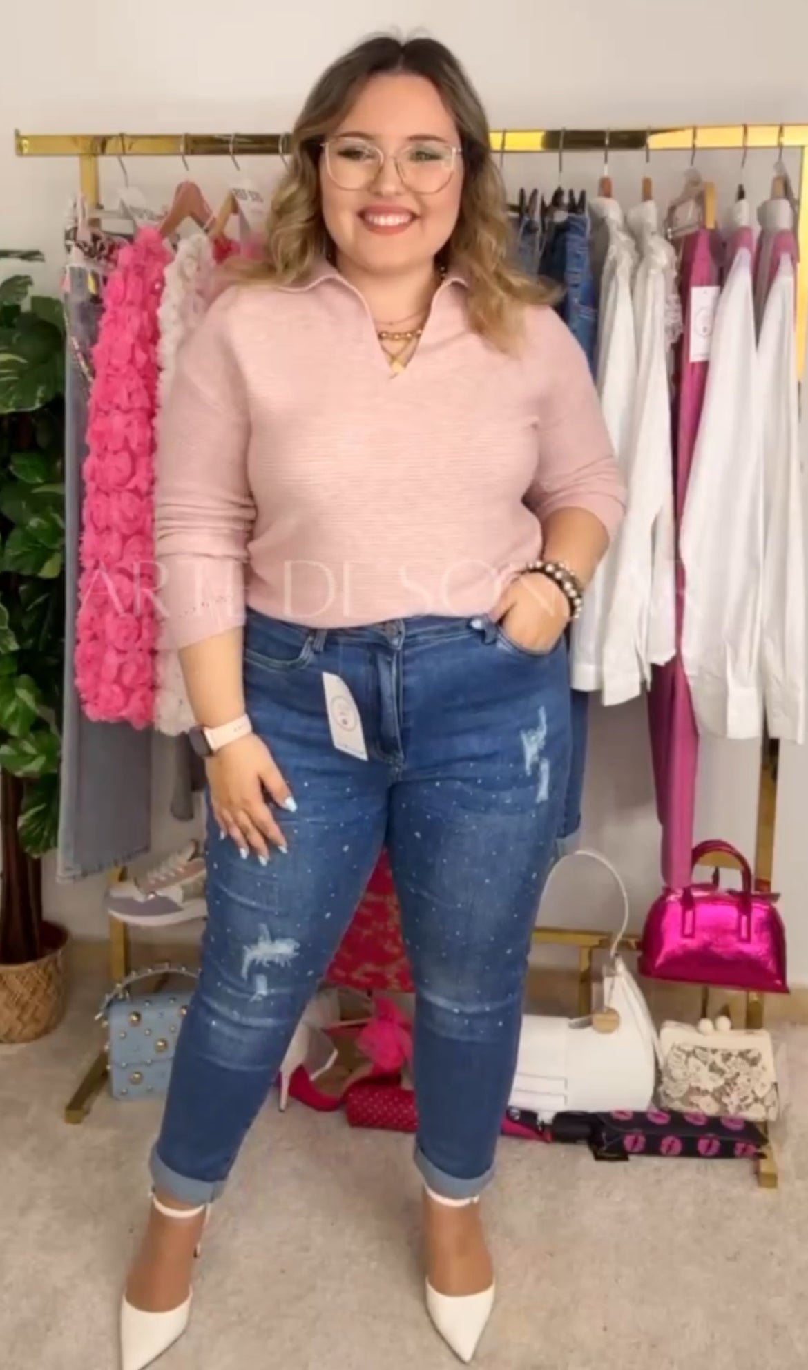 Camisola polo com malha riscada