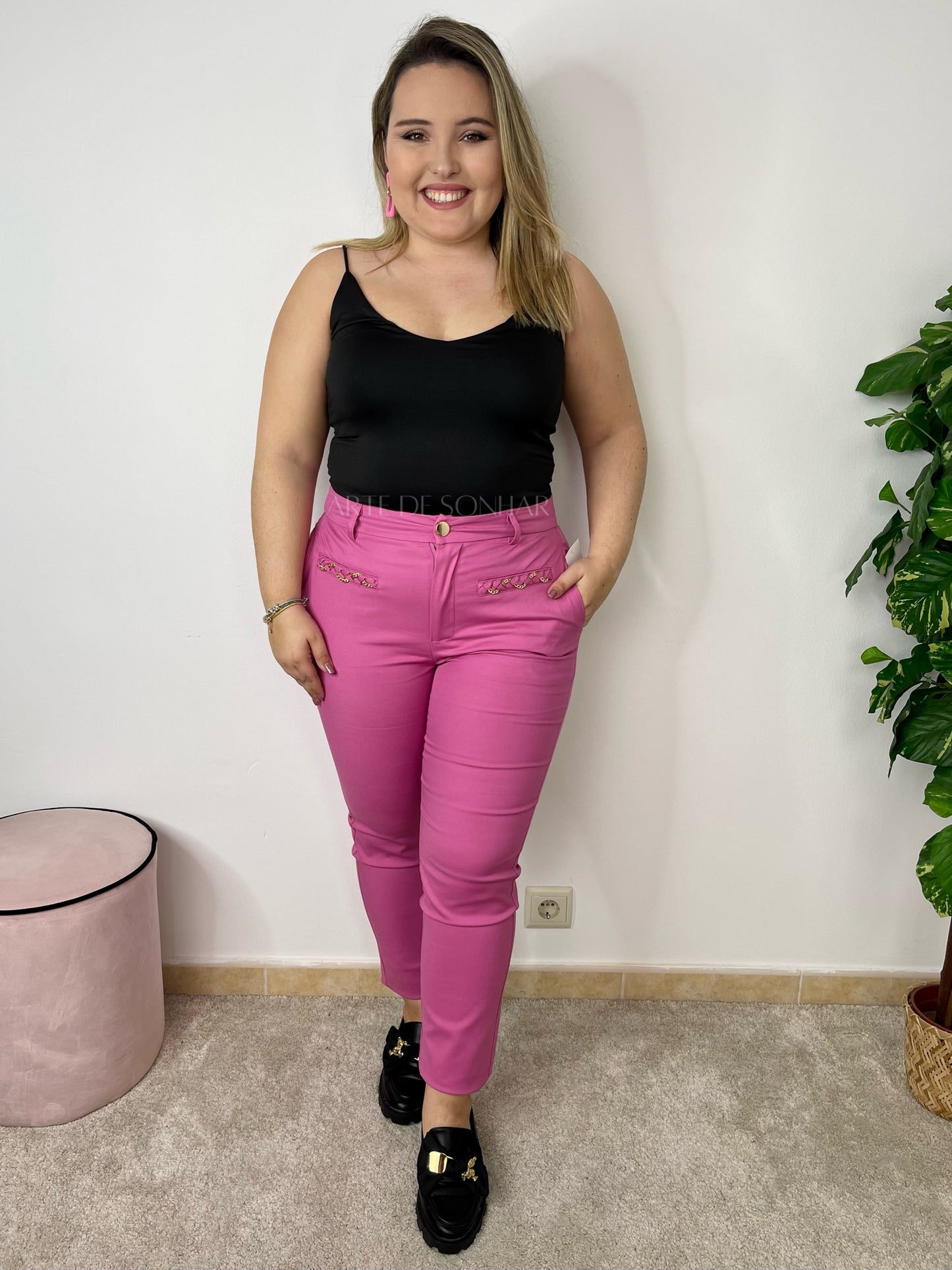 Calça da trança rosa