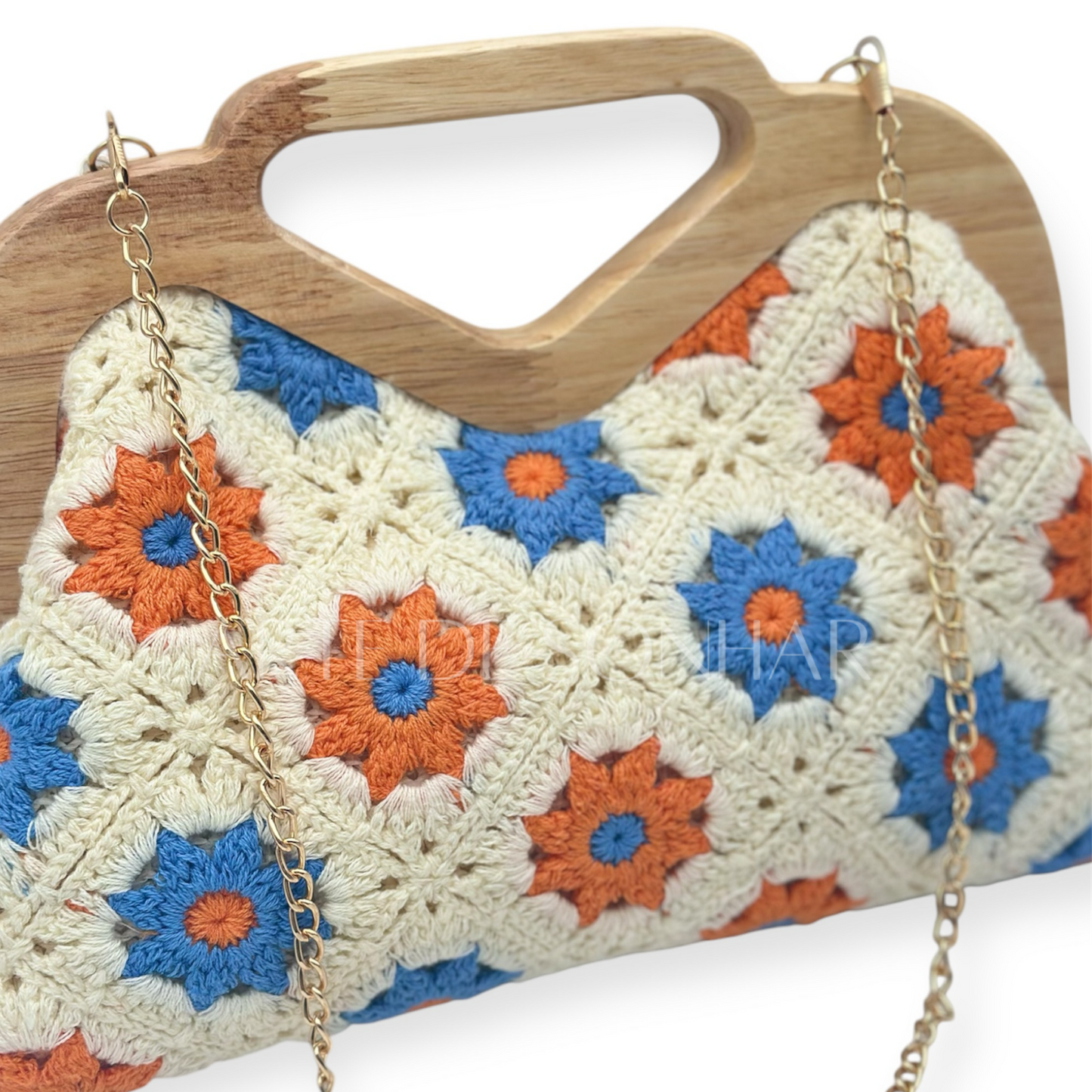 Mala das flores azul e laranja