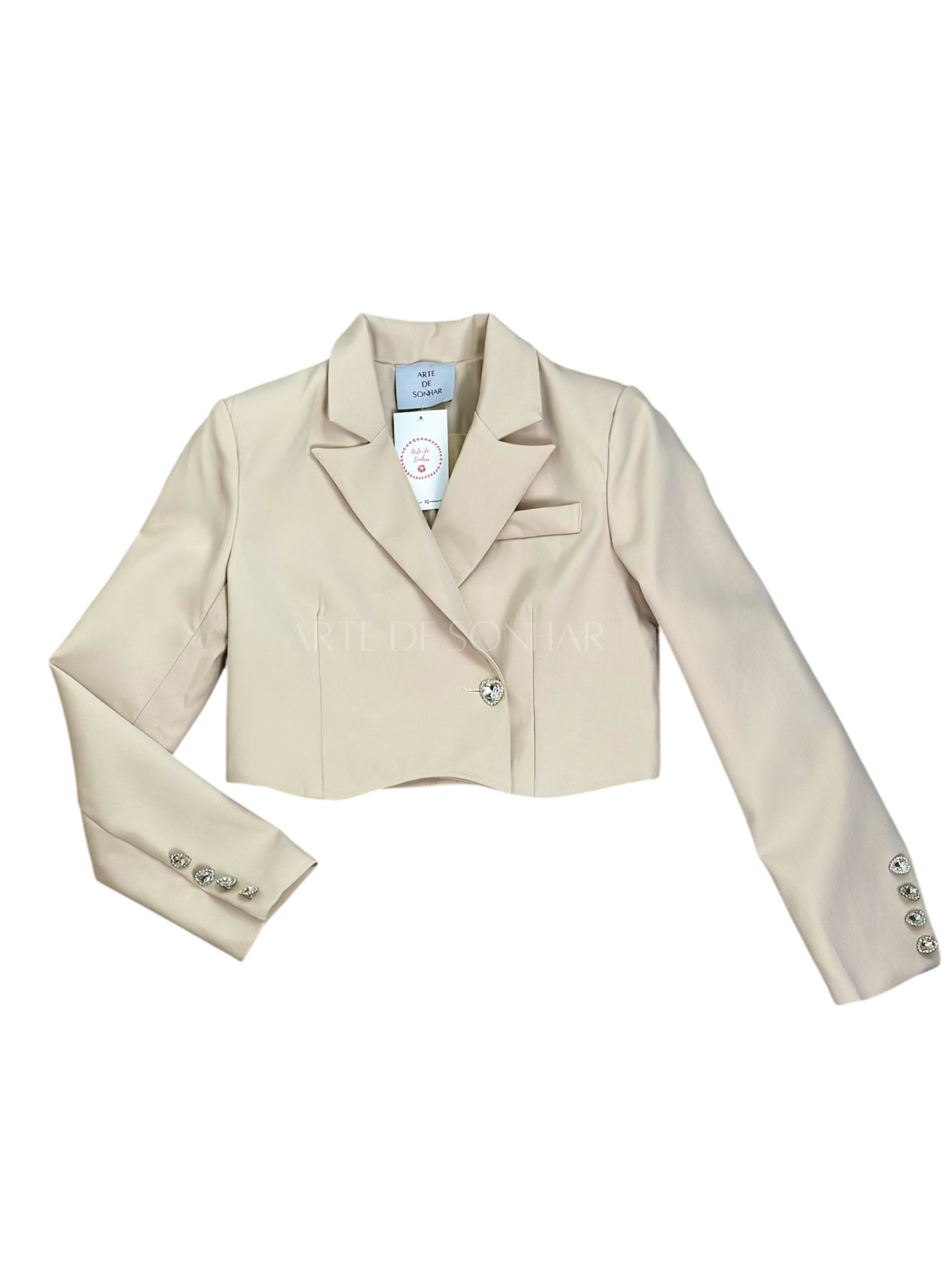 Conjunto de blazer curto com saia calção bege