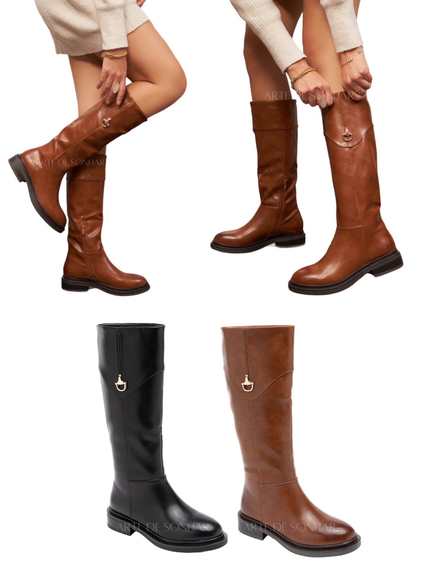 Botas estilo cavaleira pretas