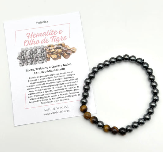 Pulseira de pedras Hematite e Olho de Tigre