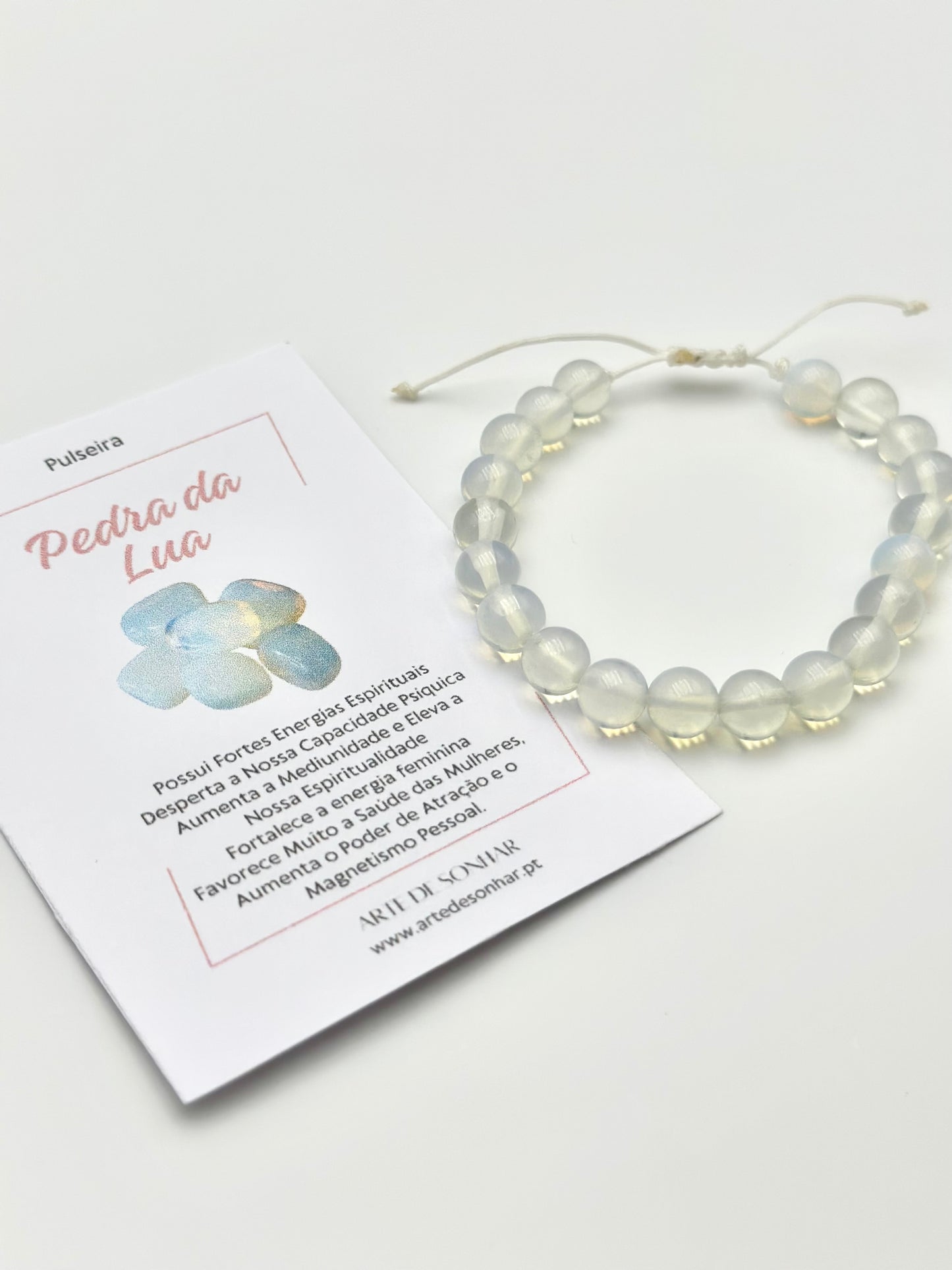 Pulseira da Pedra da Lua 6 mm com corda branca