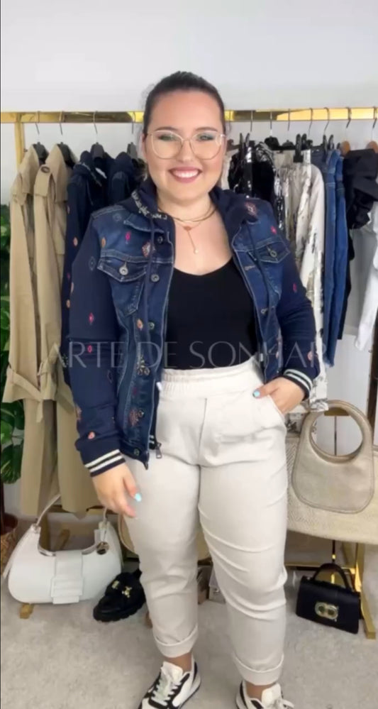 Casaco de ganga com efeito de fato de treino