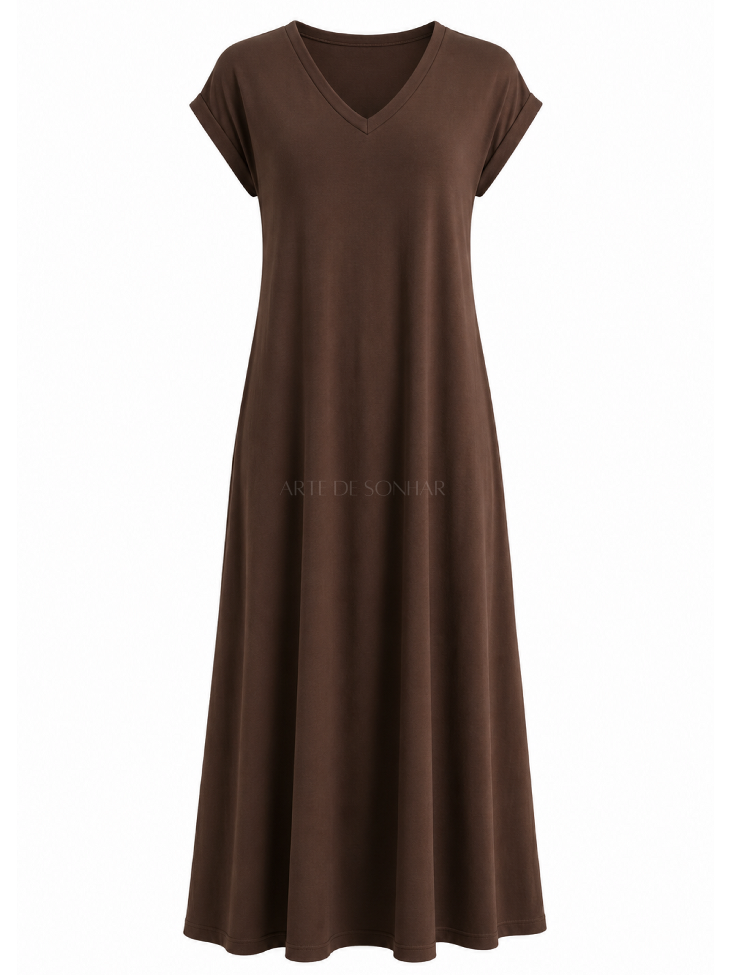 Vestido de malha fria castanho