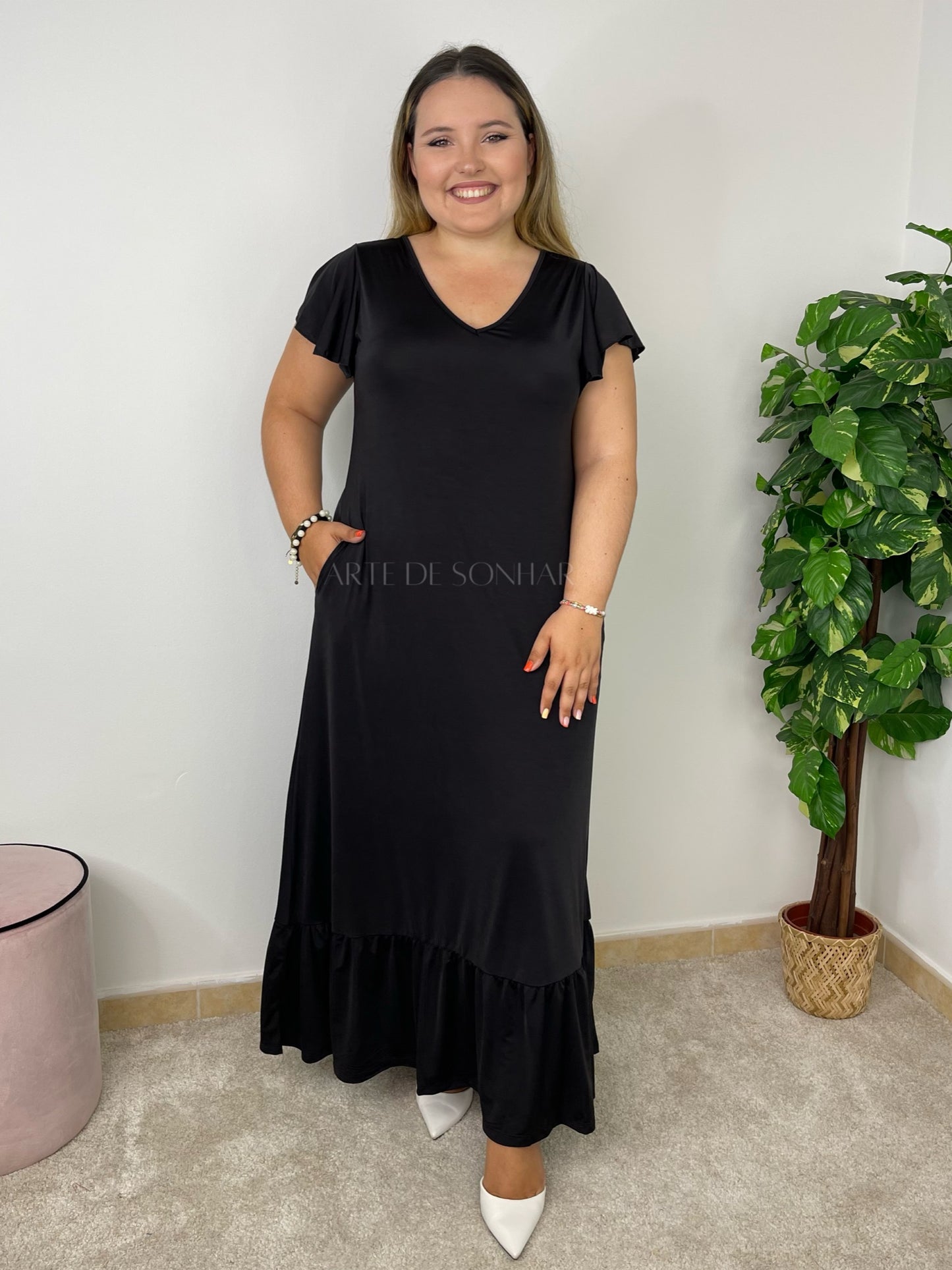 Vestido com folho na manga 🇵🇹