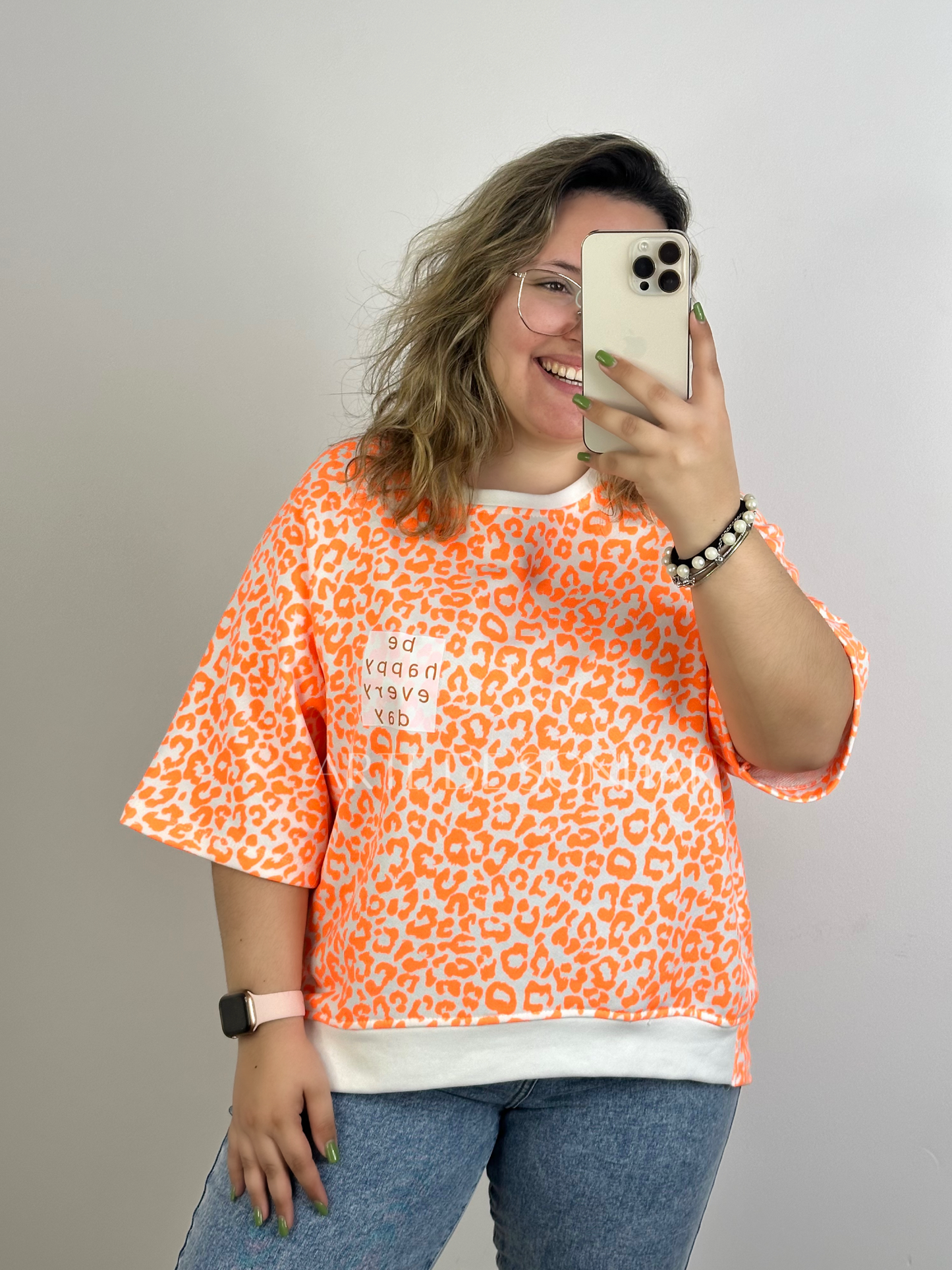 Sweat de manga curta animal print laranja