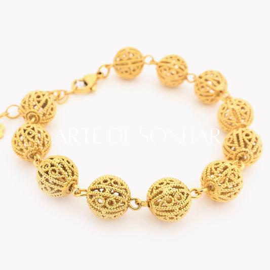 Pulseira com contas de Viana em filigrana 10 mm