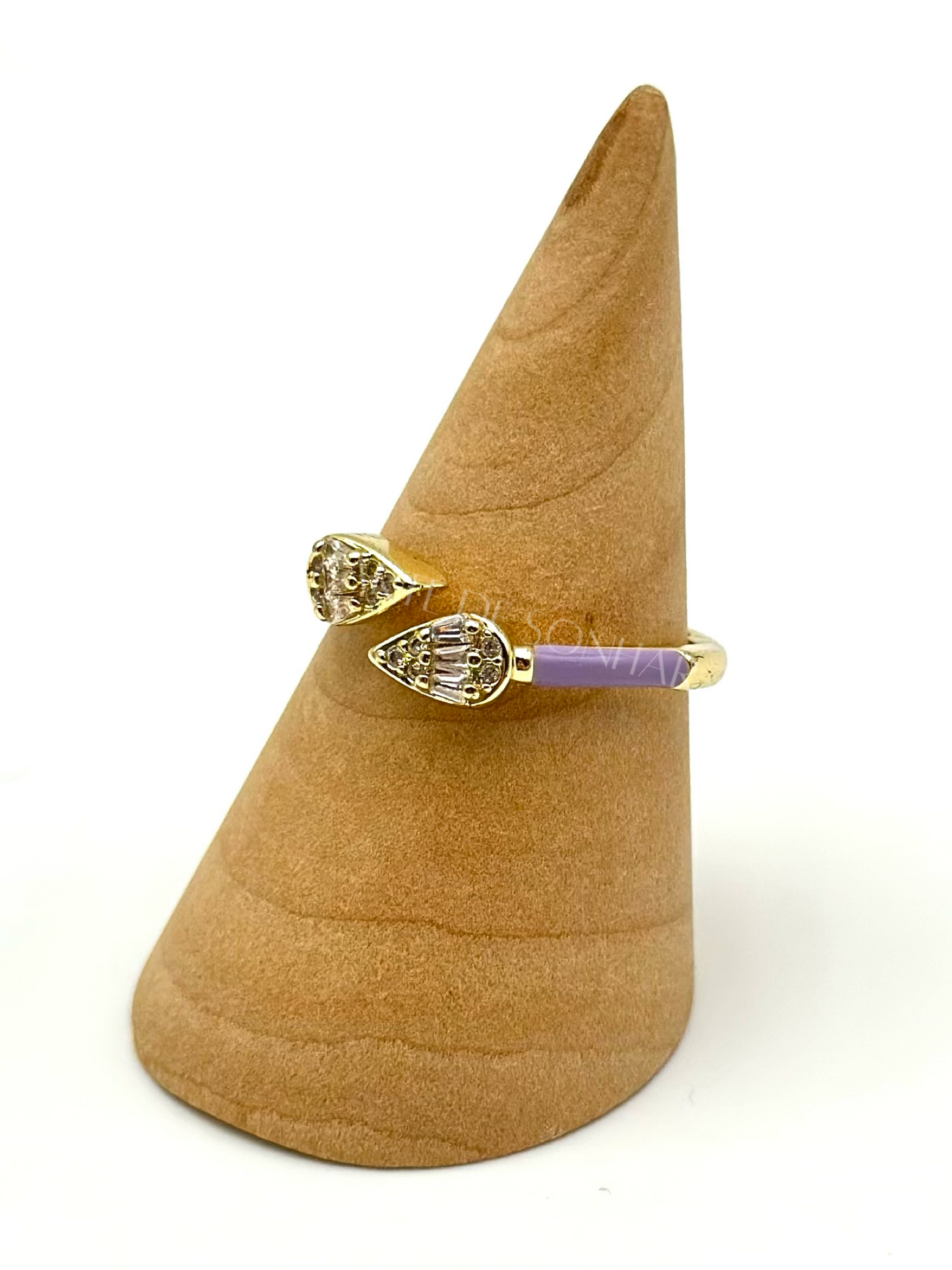 Anel ajustável lavanda com setas brilhantes