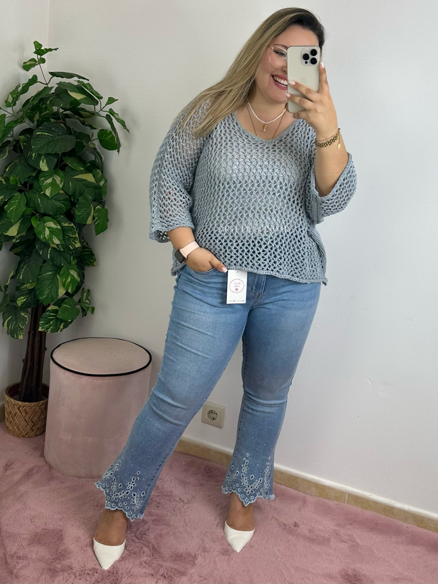 Camisola de rede cinza