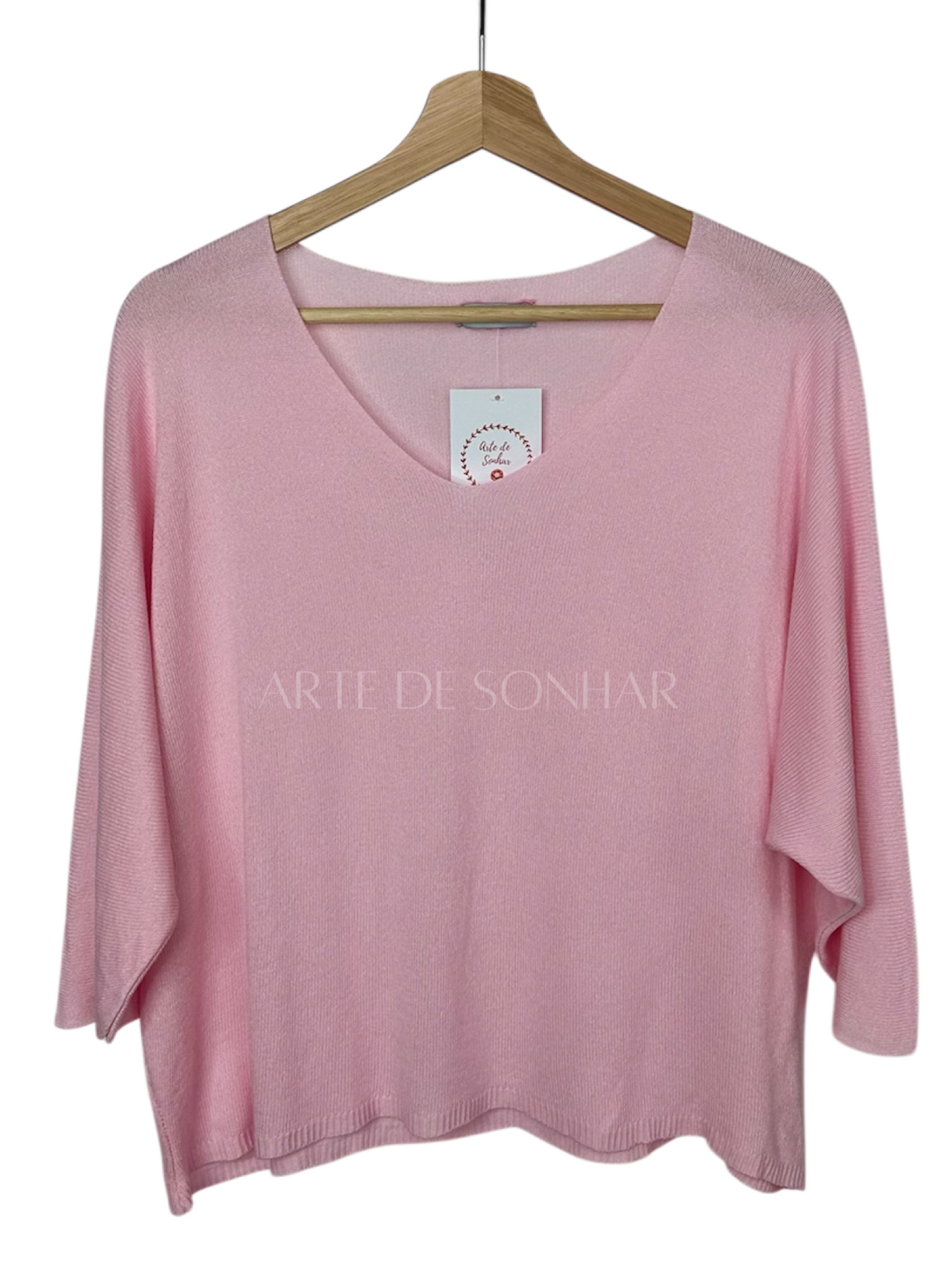 Camisola com manga a três quartos rosa claro