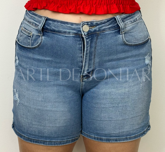 Calções de ganga com rasgões push-up