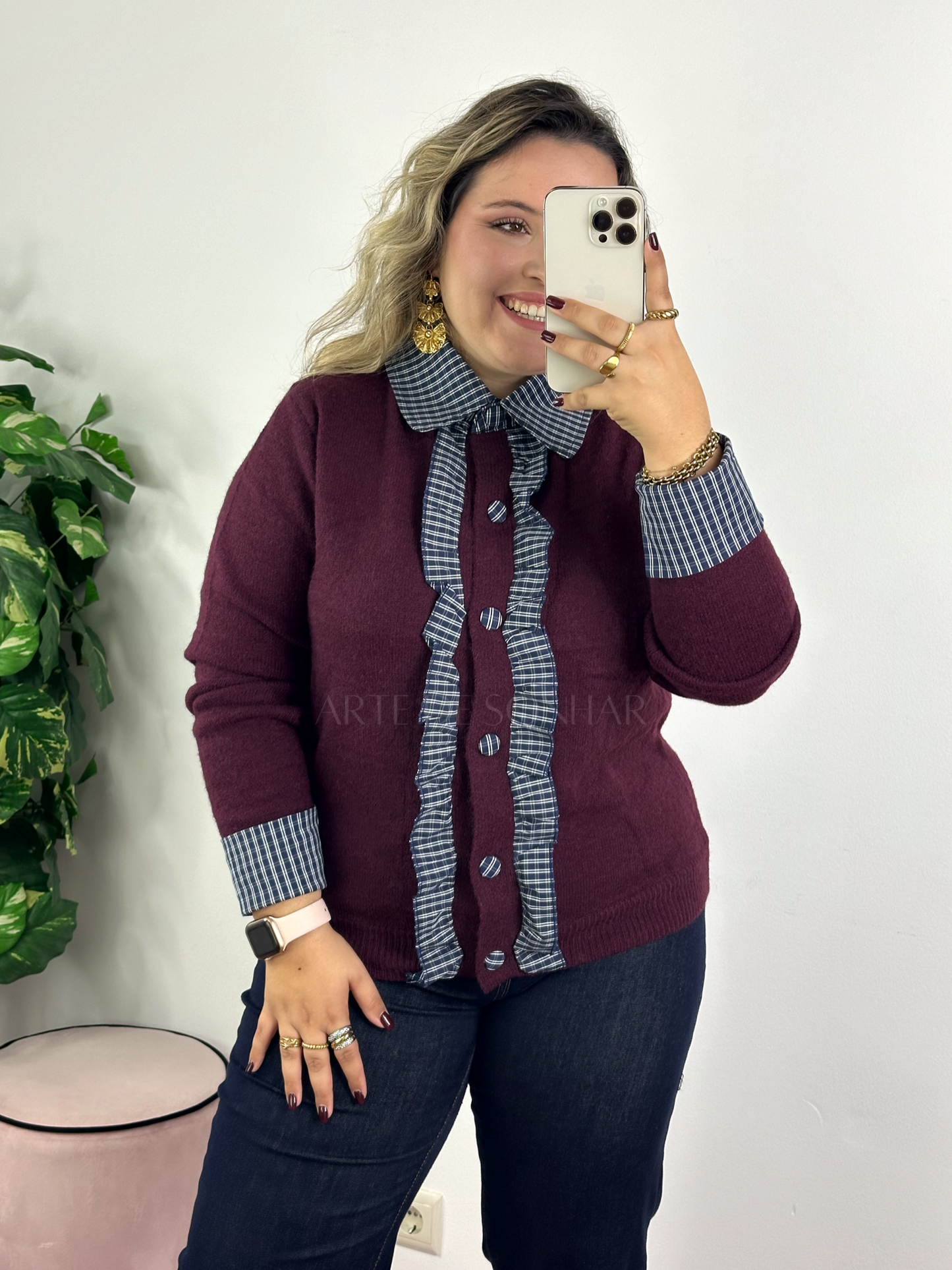 Casaco de malha diferenciado bordeaux