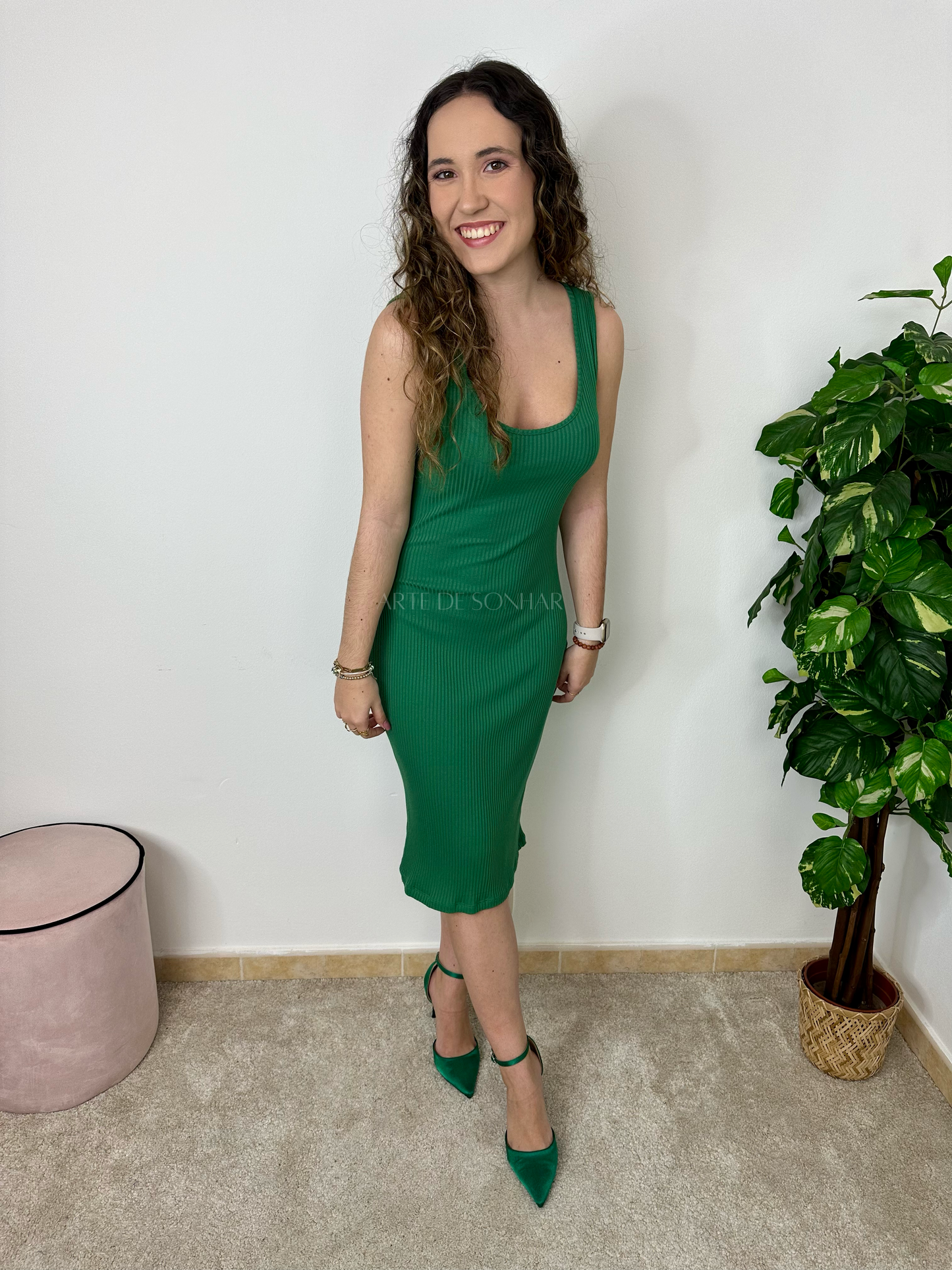 Vestido de malha canelada verde 🇵🇹