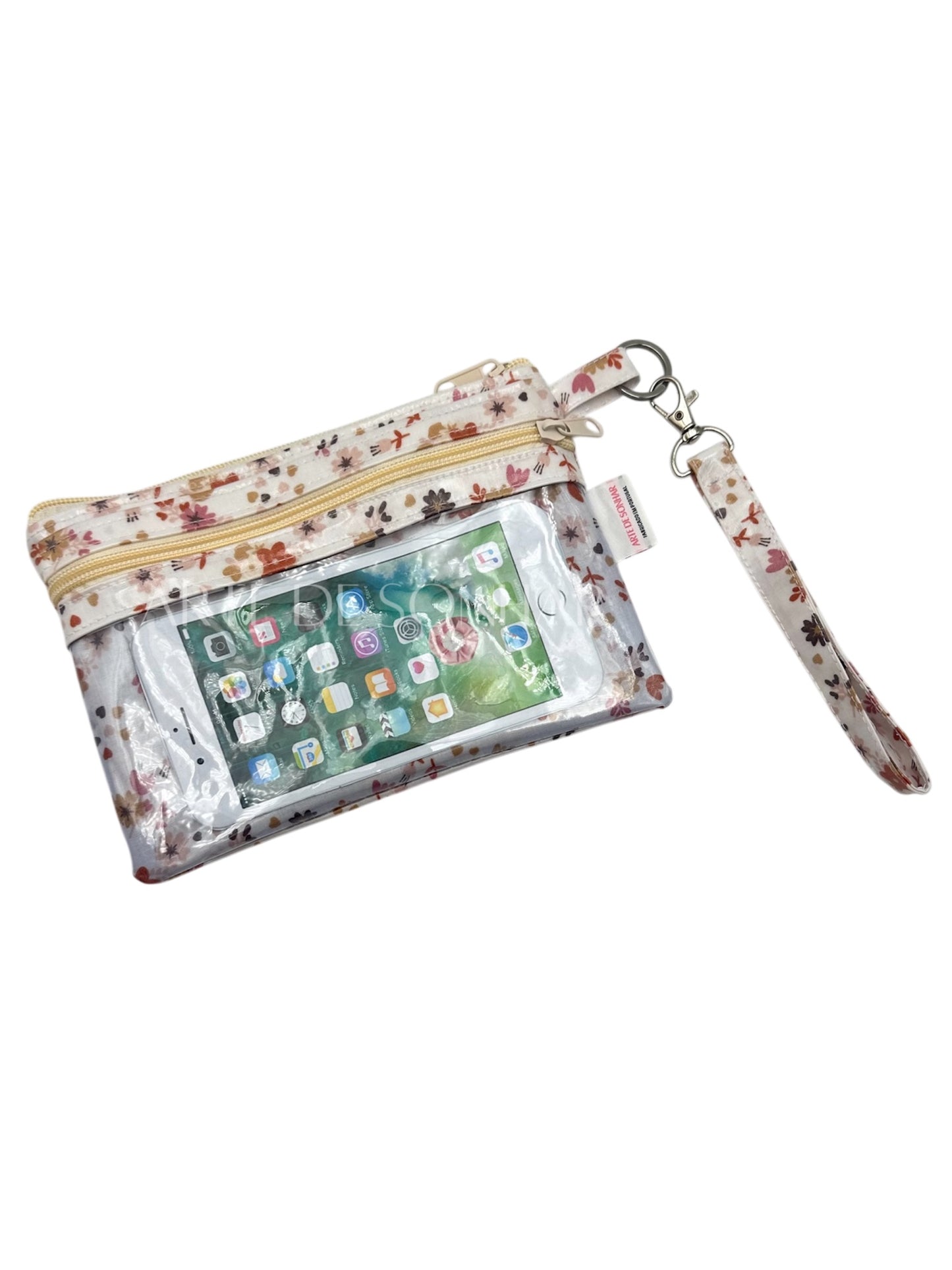Bolsa de telemóvel de mão das flores camel tamanho M
