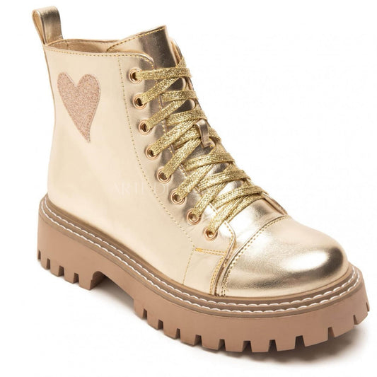 Botas militar douradas com coração brilhante