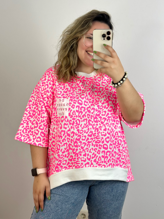 Sweat de manga curta animal print rosa