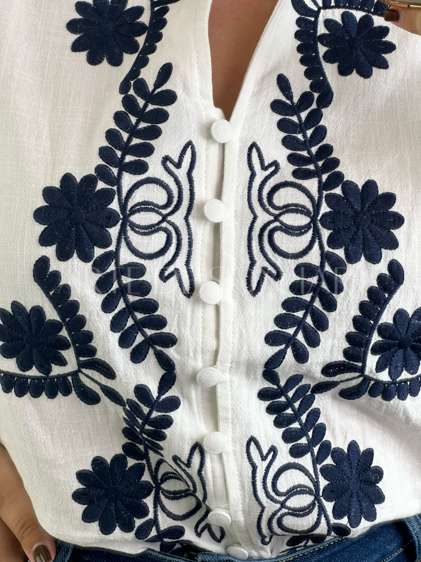 Blusa dos bordados azuis