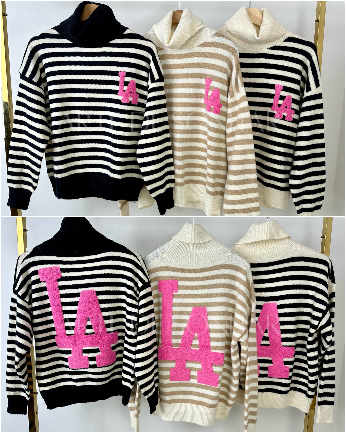 Camisola de gola com riscas e “LA”