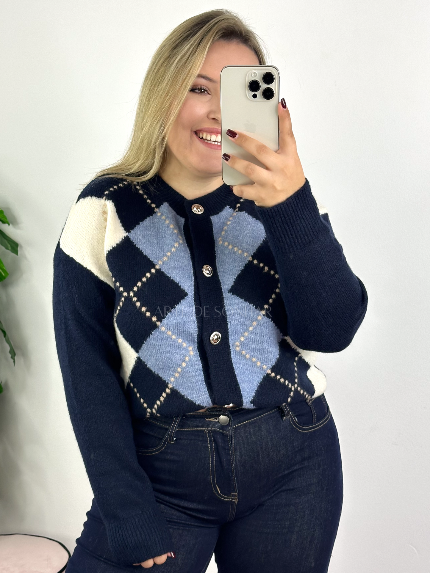 Casaco dos losangos azul