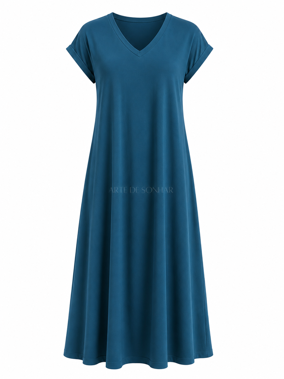 Vestido de malha fria azul petróleo