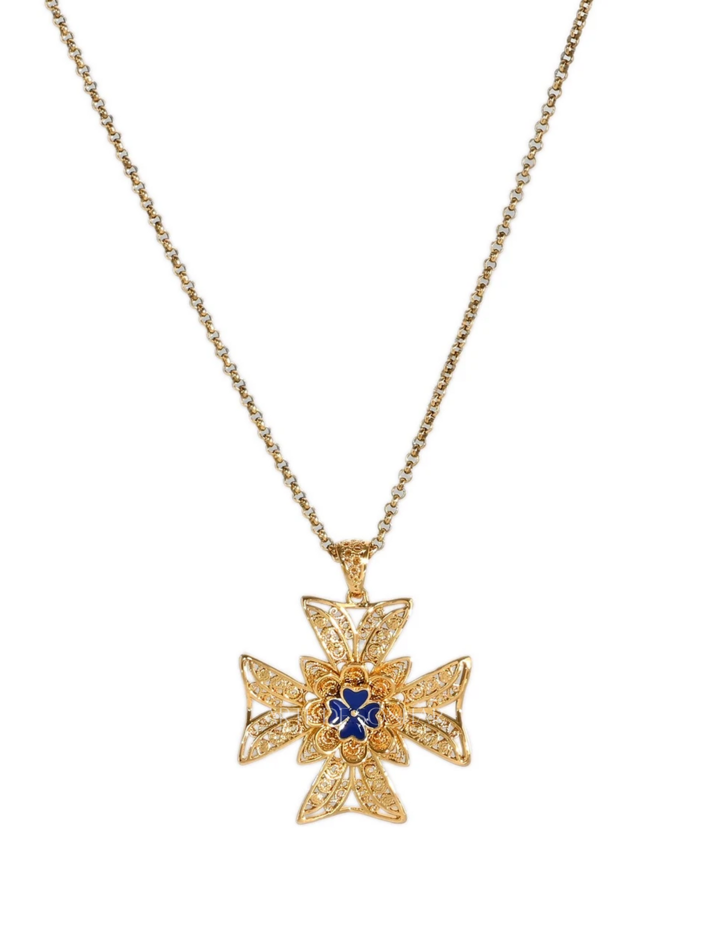 Colar Cruz de Malta com trevo azul M